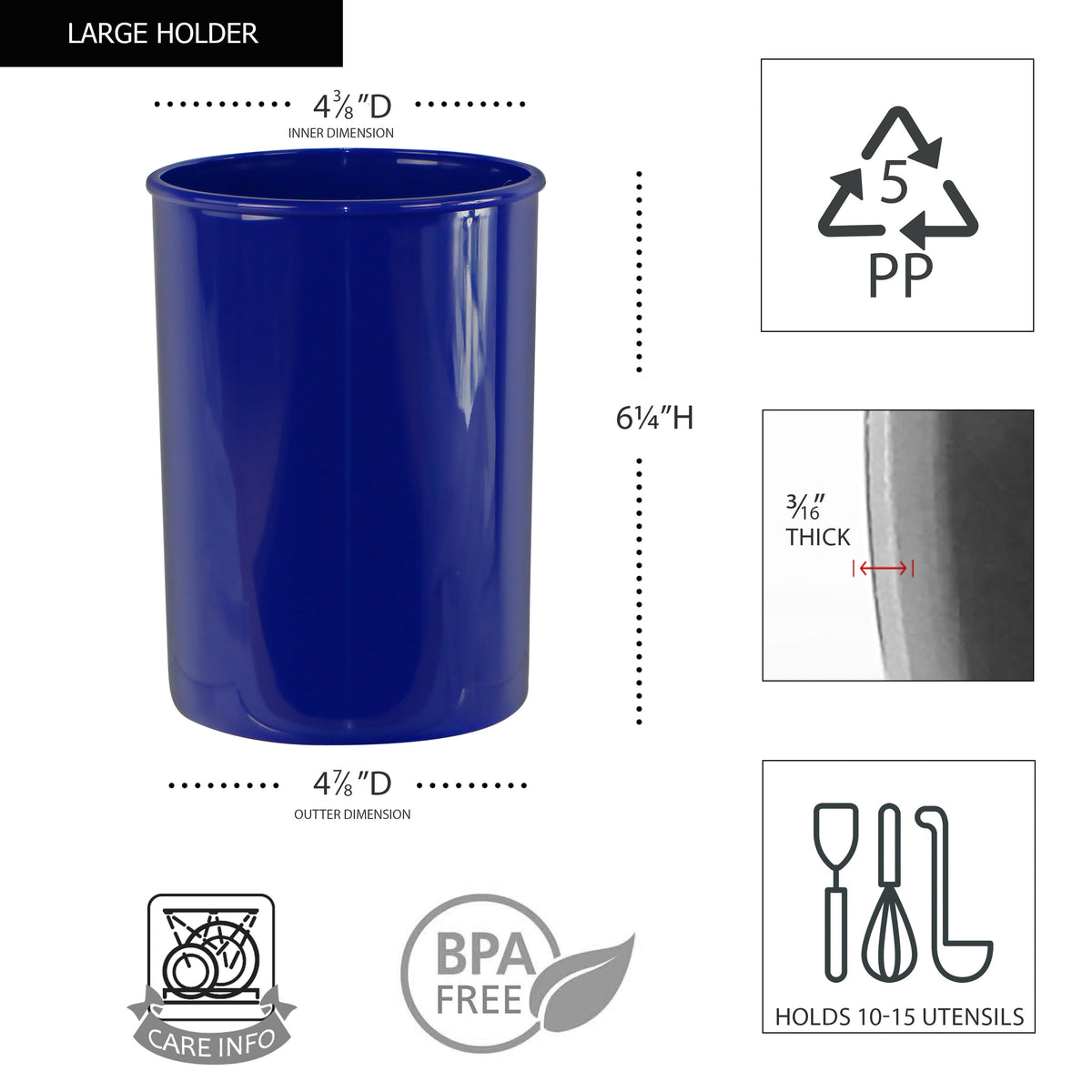 3pc Plastic Utensil Holders, Indigo