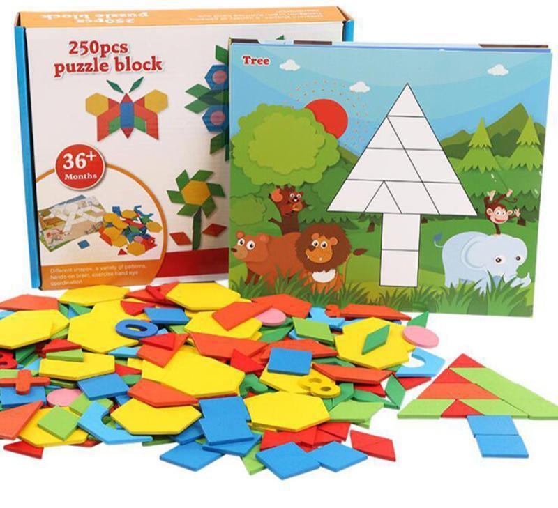 250-Piece Wooden Geometric Puzzle & Learning Set