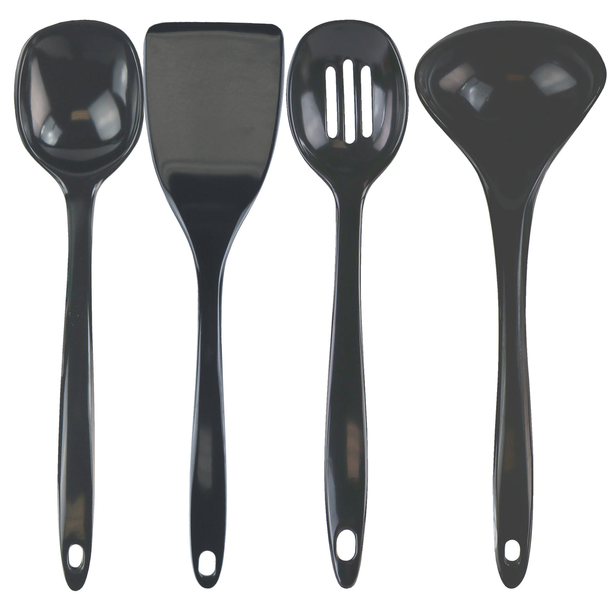 Calypso Basics BPA-Free Melamine Kitchen 4-Piece Food Grade Plastic Utensil Set with Spoon, Spatula, Ladle, Slotted Spoon by Reston Lloyd, Charcoal