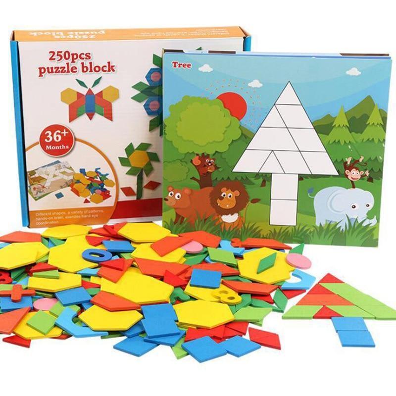 250-Piece Wooden Geometric Puzzle & Learning Set